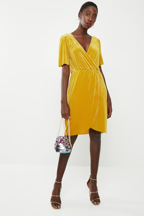 Ella velvet short dress - yellow
