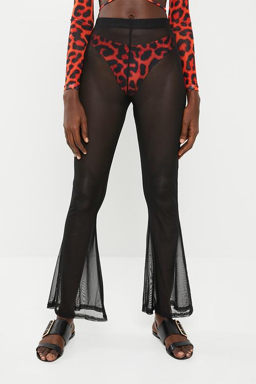 Mesh flare trousers - black