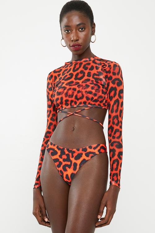 Leopard 3 piece bikini set - orange 