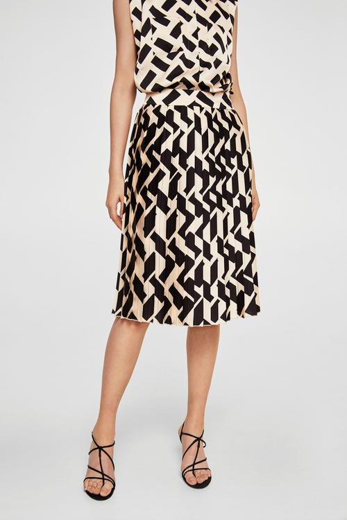 Geometric print pleated skirt - black & cream