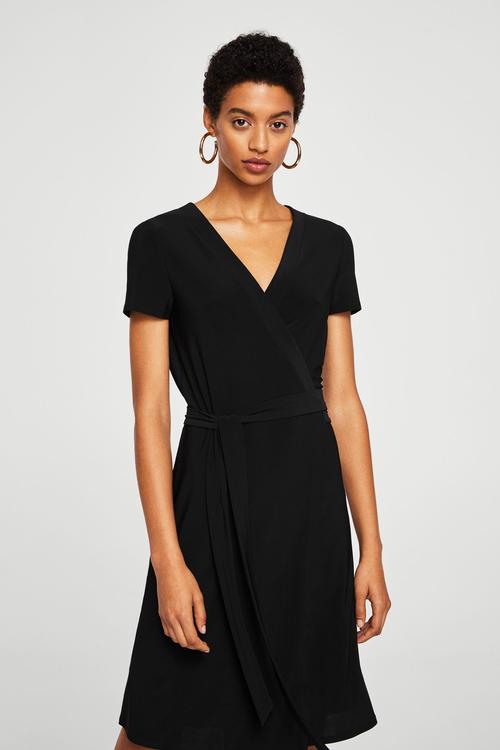 Bow wrap dress - black