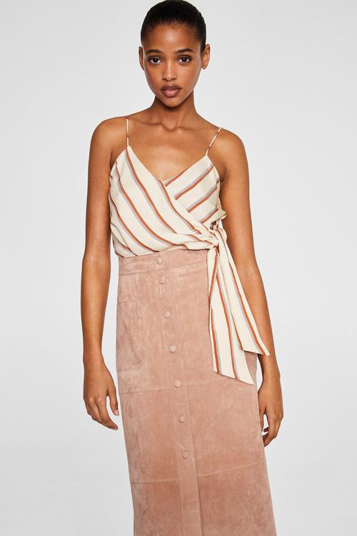 Bow detail striped top - white