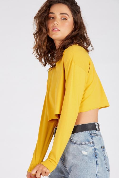 Long sleeve super crop cuff tee - yellow 