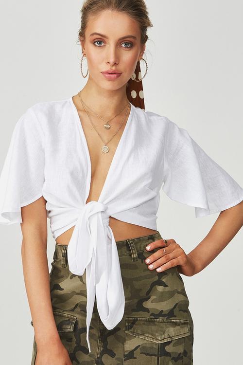 Coco tie front top - white