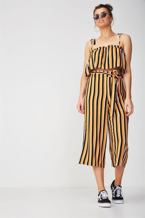 Tie shoulder crop top - black & yellow 