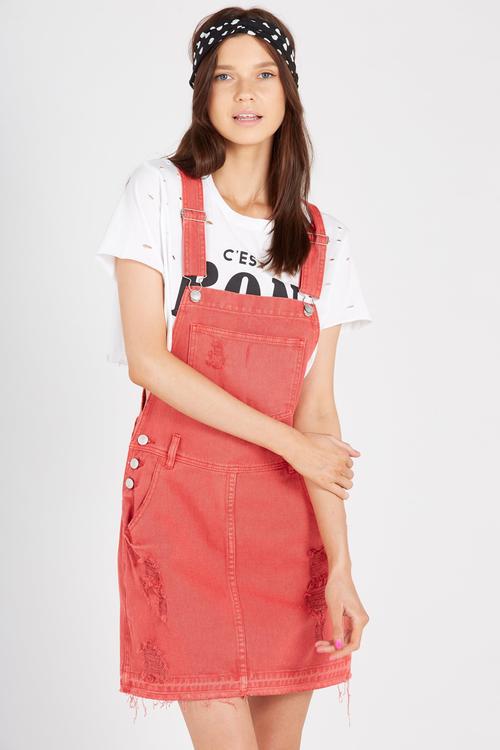 The denim pinafore - red