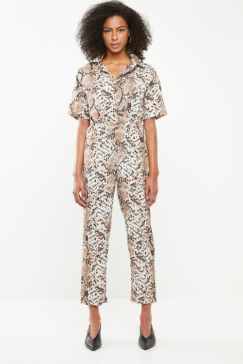Snake print shirt jumpsuit - multi