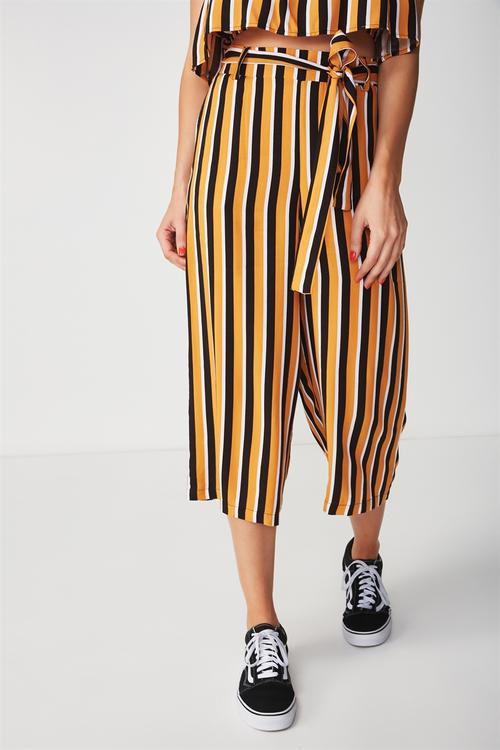 Crop tie waist pants - mustard & black