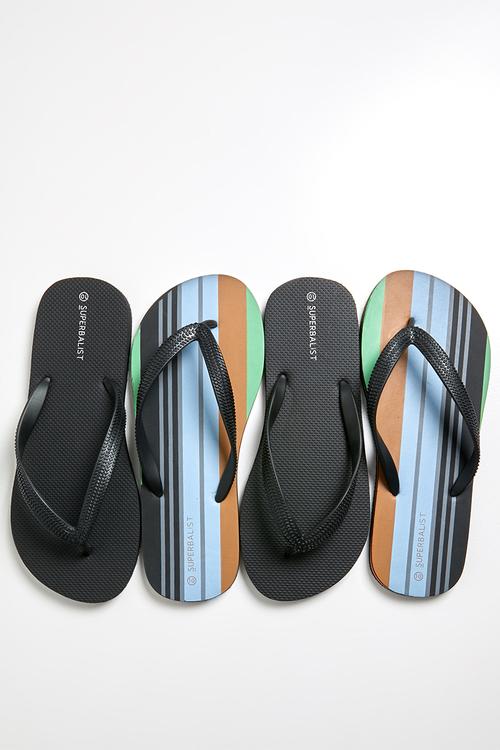Mens flip flops 2 pack print - Stripe & black