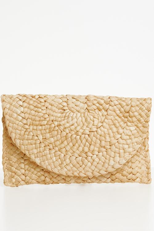 Woven straw clutch bag - neutral