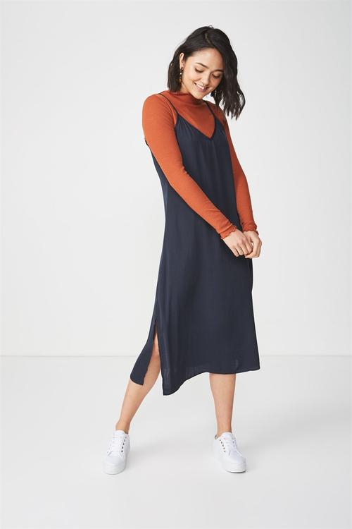 Woven satin midi dress - navy