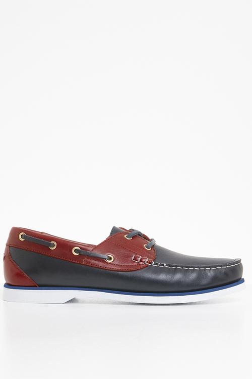 Classic 2 tone leather boat shoe - navy & burgundy 
