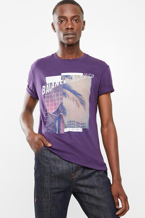 Printed crew neck tee - purple