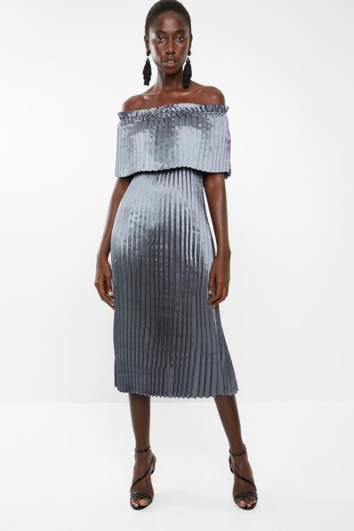 Jasmine off the shoulder midi dress - blue