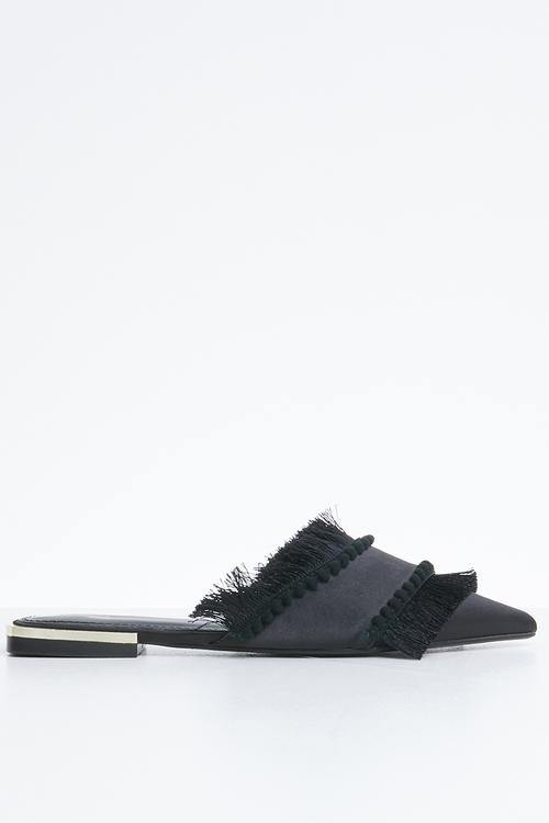 Fringe detail mules - black