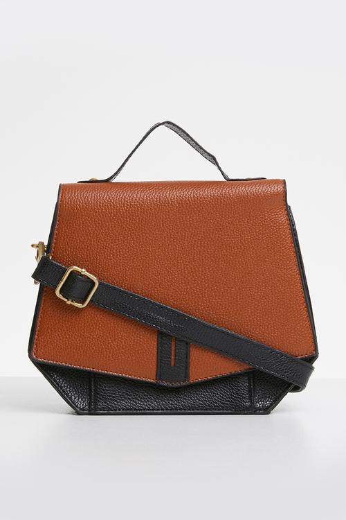 Amy hexagon shape bag - brown & black 