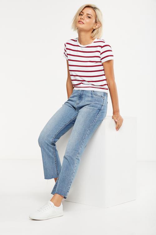 High rise kick flare crop stretch jeans - light blue
