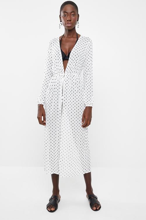 Polka dot mesh maxi dress - white