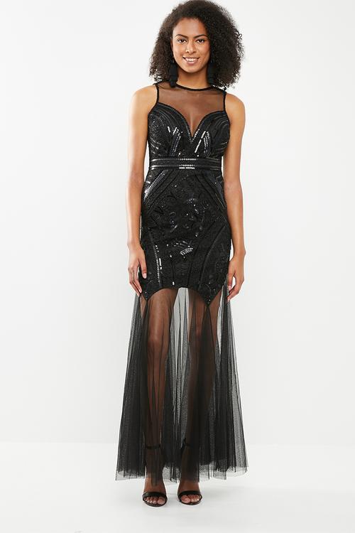 Maxi sequinned dress - black