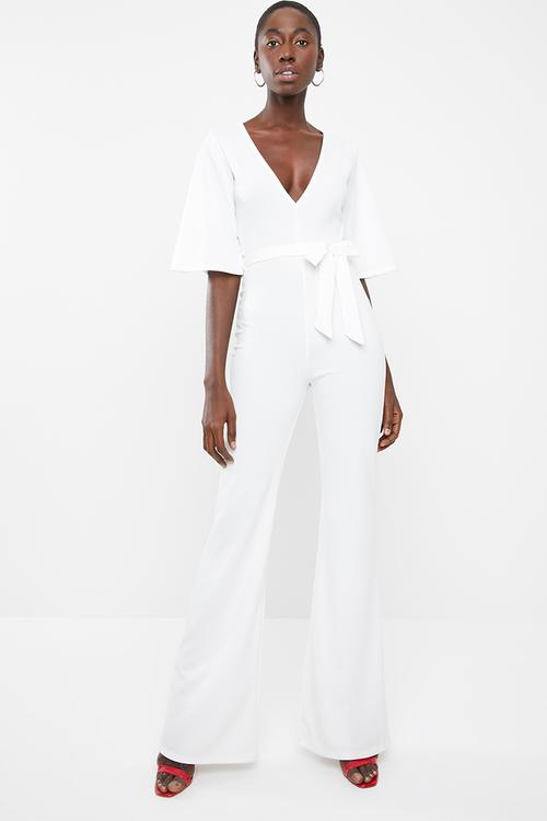 Plunge kimono sleeve jumpsuit - white