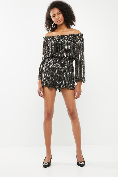 Sequinned playsuit - black