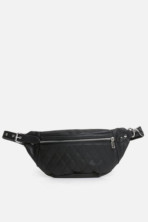 Quilted detail moonbag - black