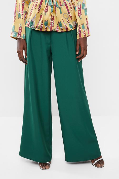 Wide leg pleat trouser - green