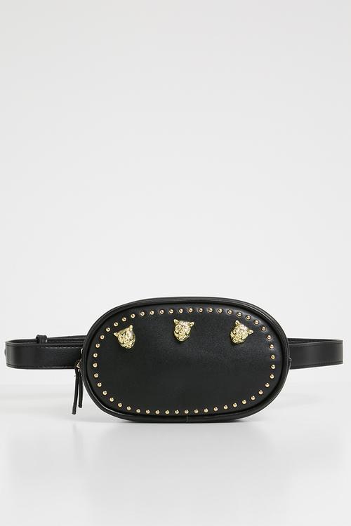 Lion studded waist bag - black 