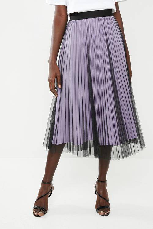 Sunray pleated midi skirt with contrasting lining - black & lilac