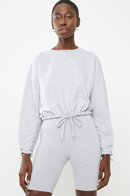 Drawstring crew - grey