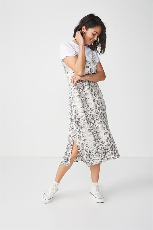 Woven satin midi dress - grey 