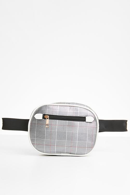 Check waist bag - silver & white