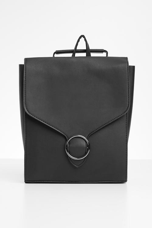 Ring detail faux leather backpack - black