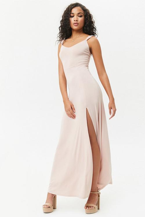 Knit dress with high slit - pink