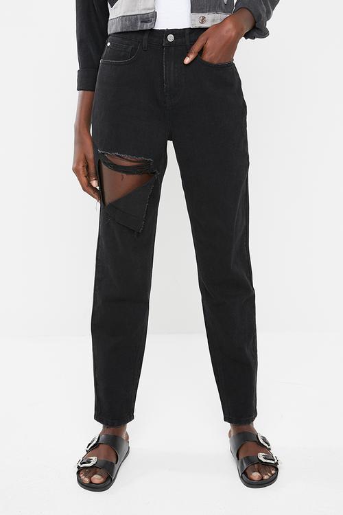 Riot hang down rip high waisted mom jean - black