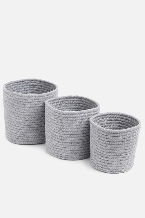 Cotton rope storage basket set of 3 - grey