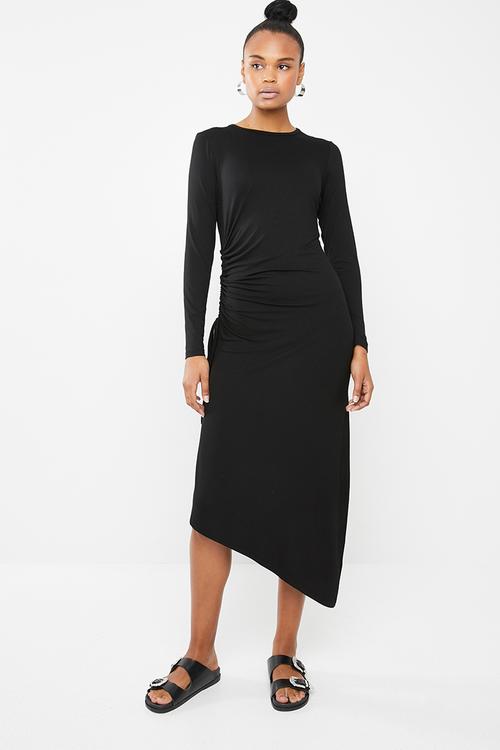 Ruched midi dress - black 