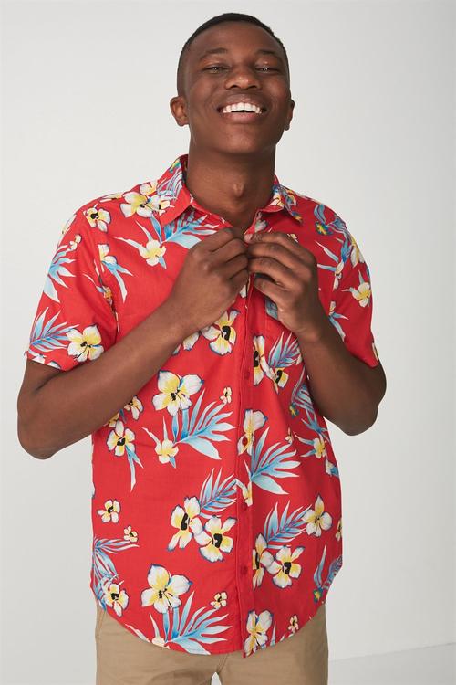 Short sleeve resort shirt - red