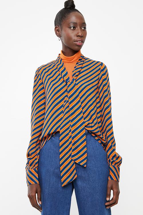 Wrill long sleeve bow top - orange & navy 