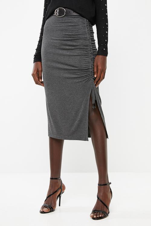 Drawcord midi skirt - charcoal