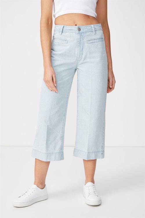 High rise wide leg cropped jeans - blue