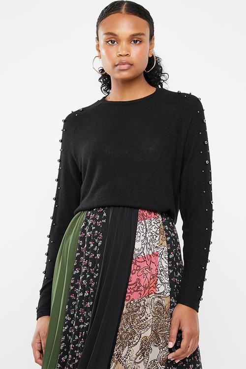 Pearl long sleeve o-neck knit - black