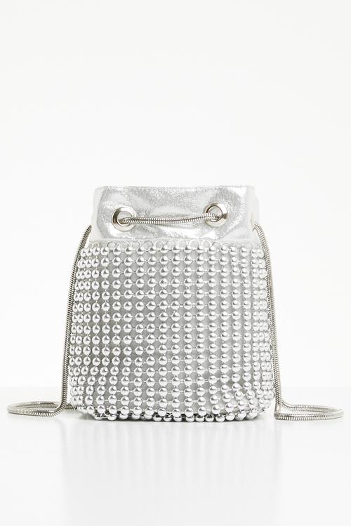 Beaded sling bag - silver