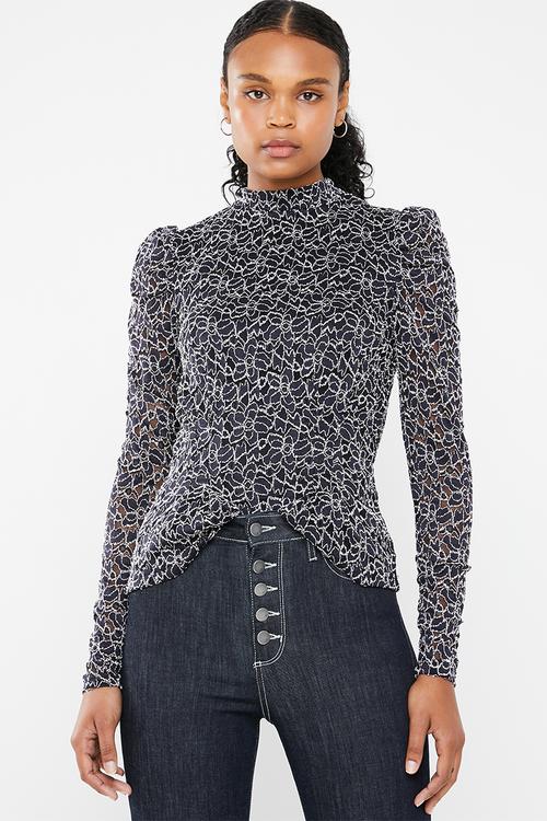 Desiree long sleeve lace blouse - navy