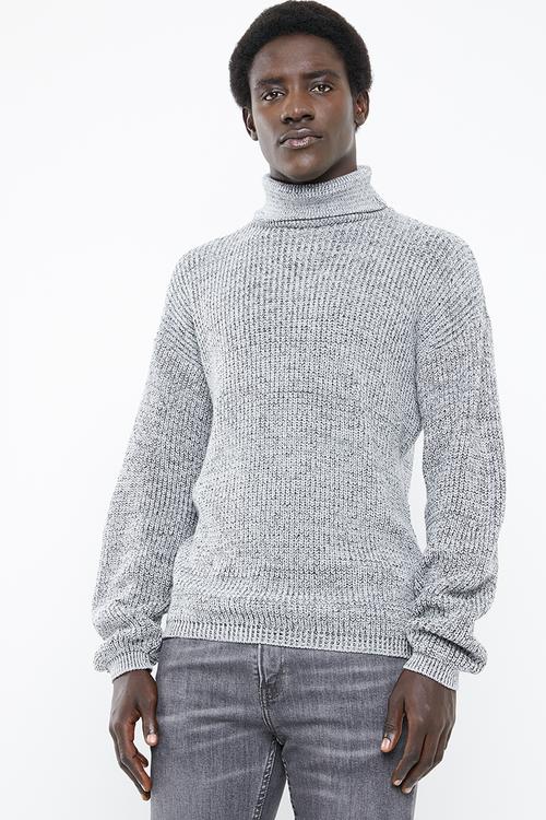 Chunky textured roll neck knit - grey
