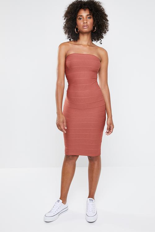 Bandeau bandage midi dress - rust