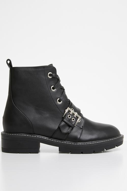 Regeneration silver hardware flat boot - black 