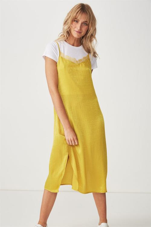 Woven Audrey lace midid slip dress - yellow