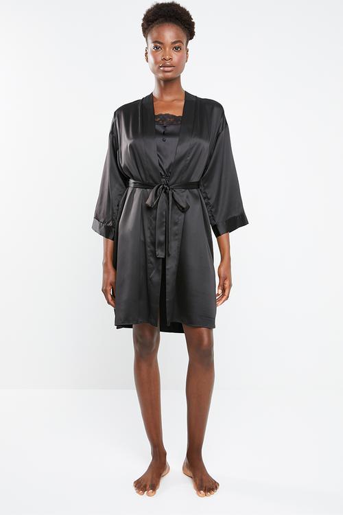 Contrast robe - black