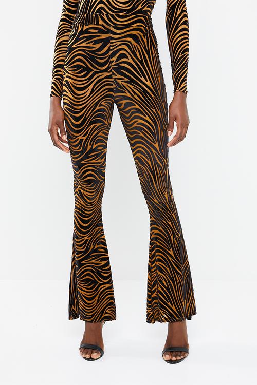 Zebra velvet flare trousers - brown